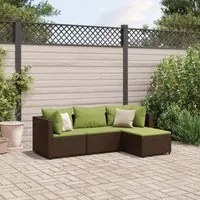 Set Mobili da Giardino 4 pz con Cuscini in Polyrattan Marrone 3308054