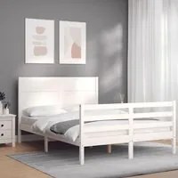 Giroletto con Testiera Bianco 120x200 cm in Legno Massello 3194632