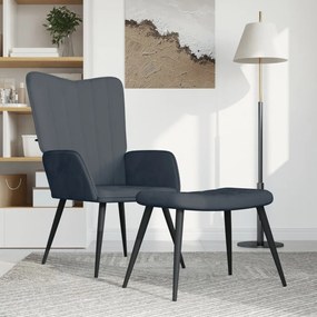 Poltrona Relax Con Sgabello Grigio Scuro İn Velluto /