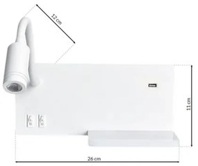 Applique LED SHELF 1xLED/4W+1xLED/5W+1xLED/2W/230V + porta USB bianca