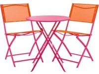 Set tavolo giardino tondo fucsia con 2 sedie arancioni