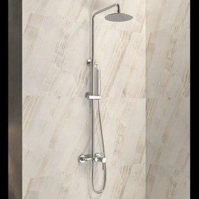 Kamalu - Colonna doccia fissa in acciaio inox con soffione, doccetta con flessibile e getto vasca finitura cromo| KAM-ARTE CROMO