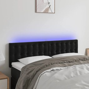 Testiera A Led Nera 144x5x78/88 Cm İn Velluto /