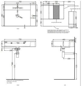 Cielo Enjoy Lavabo 70x48 Sospeso O Da Appoggio Rettangolare Con Troppopieno Basalto