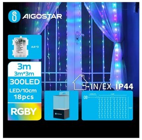 Aigostar - Catena LED natalizia da esterno 300xLED/8 funzioni 3xAA 6x3m IP44 multicolore