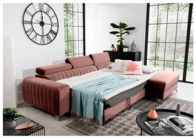 Divano angolare rosa allungabile/con contenitore (con penisola a destra/con chaise lounge) e rivestimento in velluto Grayson – ELTAP