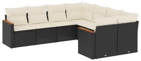 Set divani da giardino con cuscini 8 pz nero in polyrattan