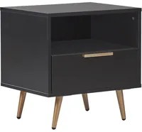 Comodino MDF Nero Gambe in metallo dorato Cassetto portaoggetti Scaffale finitura opaca Comodino camera da letto