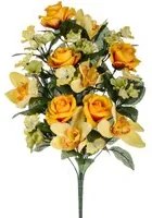 Set 2 Bouquet Artificiale Frontale di Rose e Cymbidium Altezza 53 cm Arancio