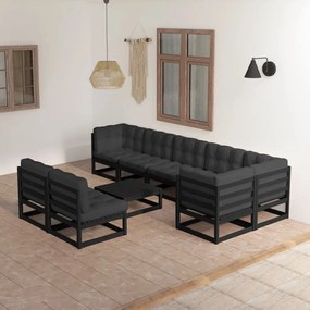 Set divani da giardino 9 pz con cuscini legno massello di pino