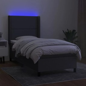 Letto a molle materasso e led grigio scuro 90x190 cm in tessuto