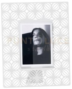 Portafoto di design ikat piccolo bianco marmo in ferro e polimetilm...