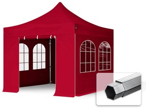 TOOLPORT 3x3m gazebo pieghevole PES con laterali (finestre), PROFESSIONAL alluminio, rosso - (600153)