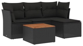 Set Divani da Giardino 5 pz con Cuscini in Polyrattan Nero