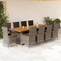 Set da Pranzo da Giardino 11pz con Cuscini in Polyrattan Grigio 3277565