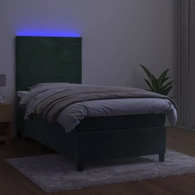 Letto a Molle con Materasso e LED Verde Scuro 90x190 cm Velluto