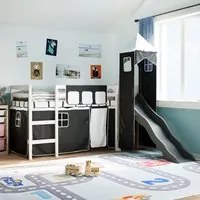 Letto a Soppalco con Torre Bambini Bianco e Nero 90x190cm Pino 3309140