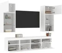 Mobili TV a Muro con LED 5pz Bianchi in Legno Multistratocod mxl 86566