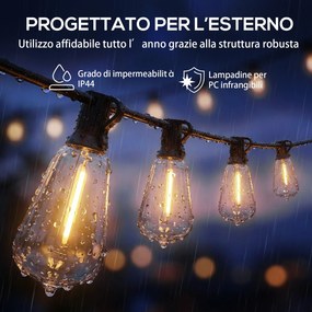 Catena Luminosa da Esterno 1800x3,8x9 cm con 50 Luci LED IP44 in PET e Plastica Nero e Trasparente...