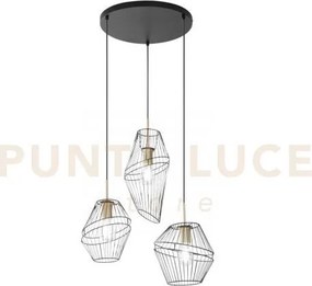 Lampadario a sospensione kiko nera e oro 3 luci attacco e27 42x40x1...