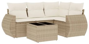 Set divano da giardino 5 pz con cuscini beige in polyrattan