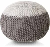 Pouf Poggiapiedi Tessuto a maglia Tondo Bianco e Grigio Fodera Rimovibile 45 cm