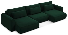 Divano angolare verde allungabile/con contenitore (a U) con rivestimento in velluto Kapua – Makamii