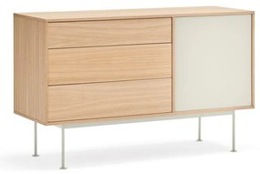 Cassettiera bianco crema con impiallacciatura in rovere, larghezza 128 cm Yoko - Teulat