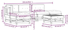 Set Divani da Giardino 6 pz con Cuscini in Legno Massello