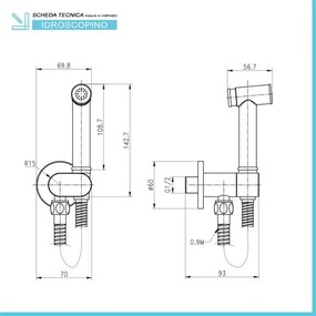 Idroscopino per wc e bidet nero opaco tondo con supporto e flessibile 90 cm