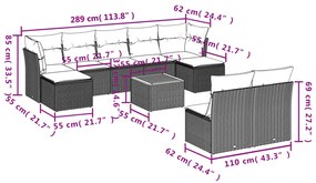 Set divani da giardino 10pz con cuscini in polyrattan nero