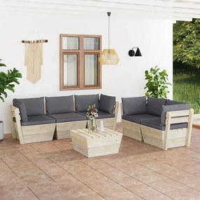 Set Divani da Giardino su Pallet 6 pz con Cuscini Legno Abete