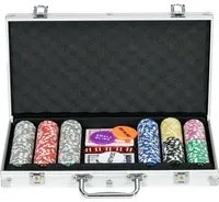 Set Poker per 7-8 Giocatori con 300 Fiches 2 Mazzi di Carte e 5 Dadi con Valigetta in Alluminio e Poliestere Argento