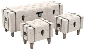 Set Cassapanche 3 Pz İn Legno Massello E Acciaio 112x37x45 Cm /