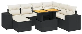 Set divani da giardino con cuscini 8 pz nero in polyrattan