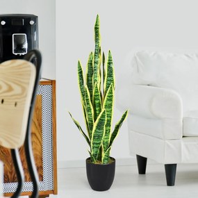 Costway Pianta artificiale sansevieria finta da 90cm con serpente con vaso e 20 foglie, agave finta per casa giardino ufficio