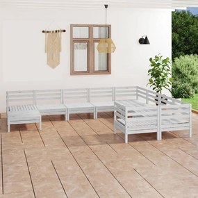 Set Salotto da Giardino 10 pz in Legno Massello di Pino Bianco