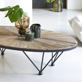 Tikamoon - tavolino basso mobile legno massello olmo riciclato metallo divano 140x80 soggiorno salone