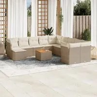 Set Divani da Giardino 12 pz con Cuscini Beige in Polyrattan 3223979