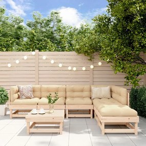 Set divani da giardino 7 pz con cuscini in legno massello