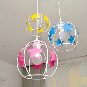 Lampadario a sospensione per bambini STARS 3xE27/15W/230V blu/rosa/giallo