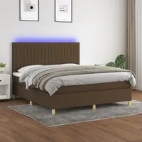 Letto a Molle Materasso e LED Marrone Scuro 160x200 cm Tessuto 3135608