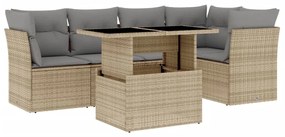 Set divano da giardino 6 pz con cuscini beige in polyrattan