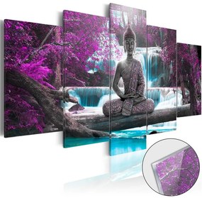 Quadri su vetro acrilico  Waterfall and Buddha [Glass]  Colore Marrone, Dimensioni e Misure 100x50