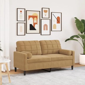 Divano A 2 Posti Con Cuscini Marrone 140 Cm İn Velluto /