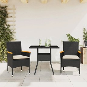 Set Da Pranzo Da Giardino 3 Pz Con Cuscini Polyrattan E Vetro /