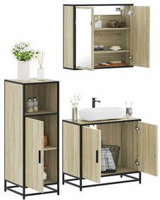 Set Mobili Da Bagno 3 Pz Rovere Sonoma İn Legno Multistrato /