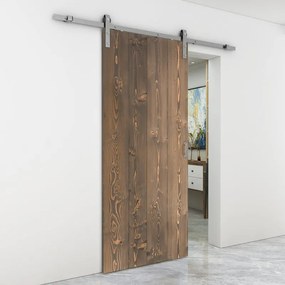 Porta scorrevole Barn Wenge in inox marrone, L 96 x H 215 cm, con binario Country satinato Reversibile