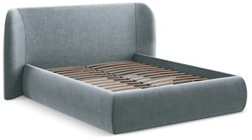 Letto matrimoniale imbottito azzurro con contenitore con griglia 180x200 cm Hauke - Makamii