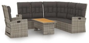 Set Divani da Giardino 3 pz con Cuscini in Polyrattan Grigio